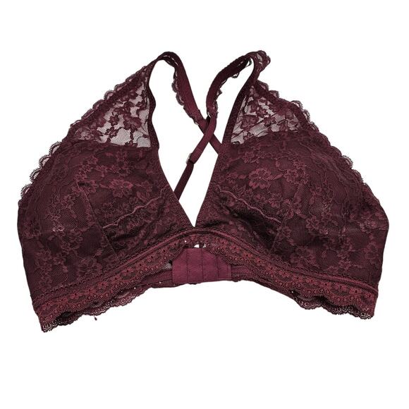 Gilly Hicks Womens Sz L Strappy Bralette Bra Dark Purple Lace - Picture 1 of 5